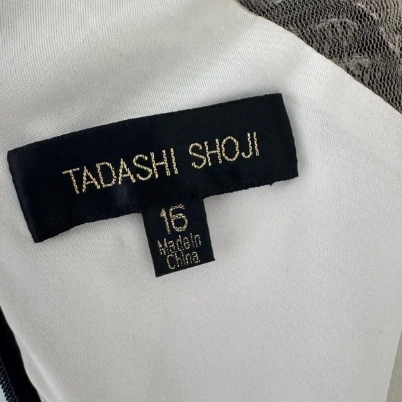 Tadashi Shoji Peony Embroidered Lace Top Black Ivory Gown Dress Size 16 - Picture 10 of 15